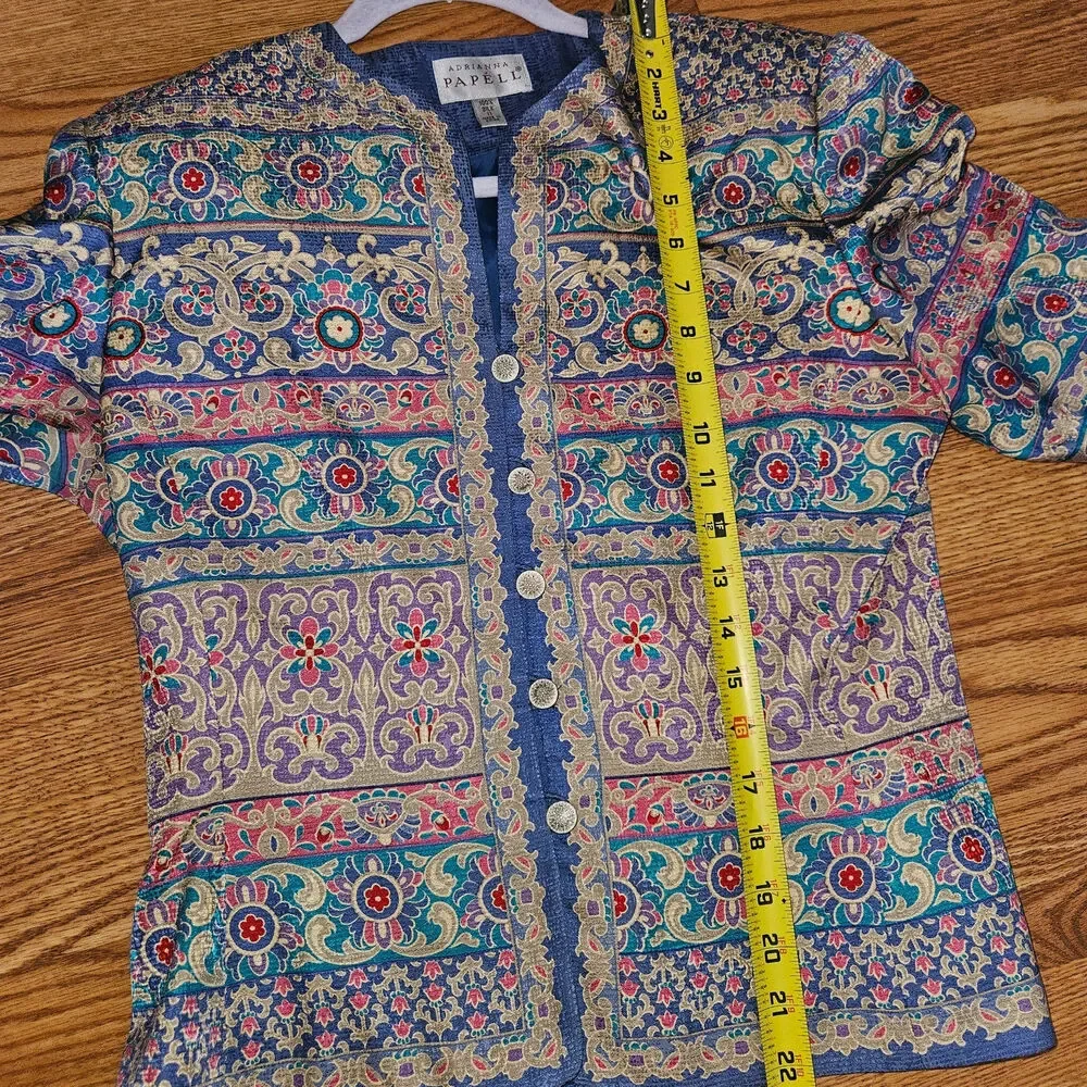 Adianna Papell Multicolor Blazer 100% Silk Asian Floral Design Size 8